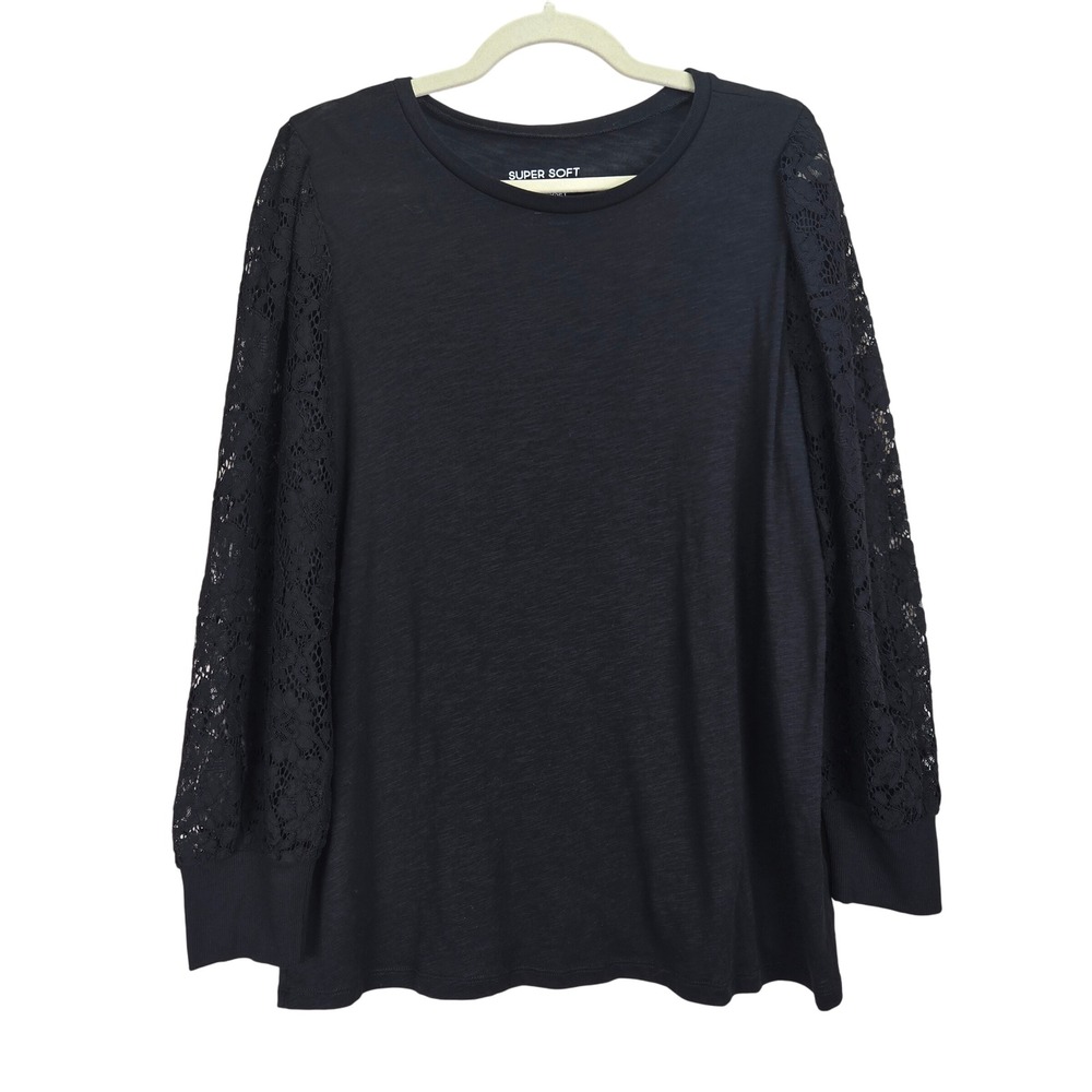 Torrid Super Soft Slub Jersey Top Lace Sleeves Size Medium (00) Whimsigoth Black